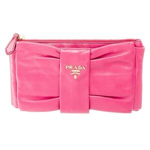 Prada Hot Pink Leather Bow Wristlet Clutch